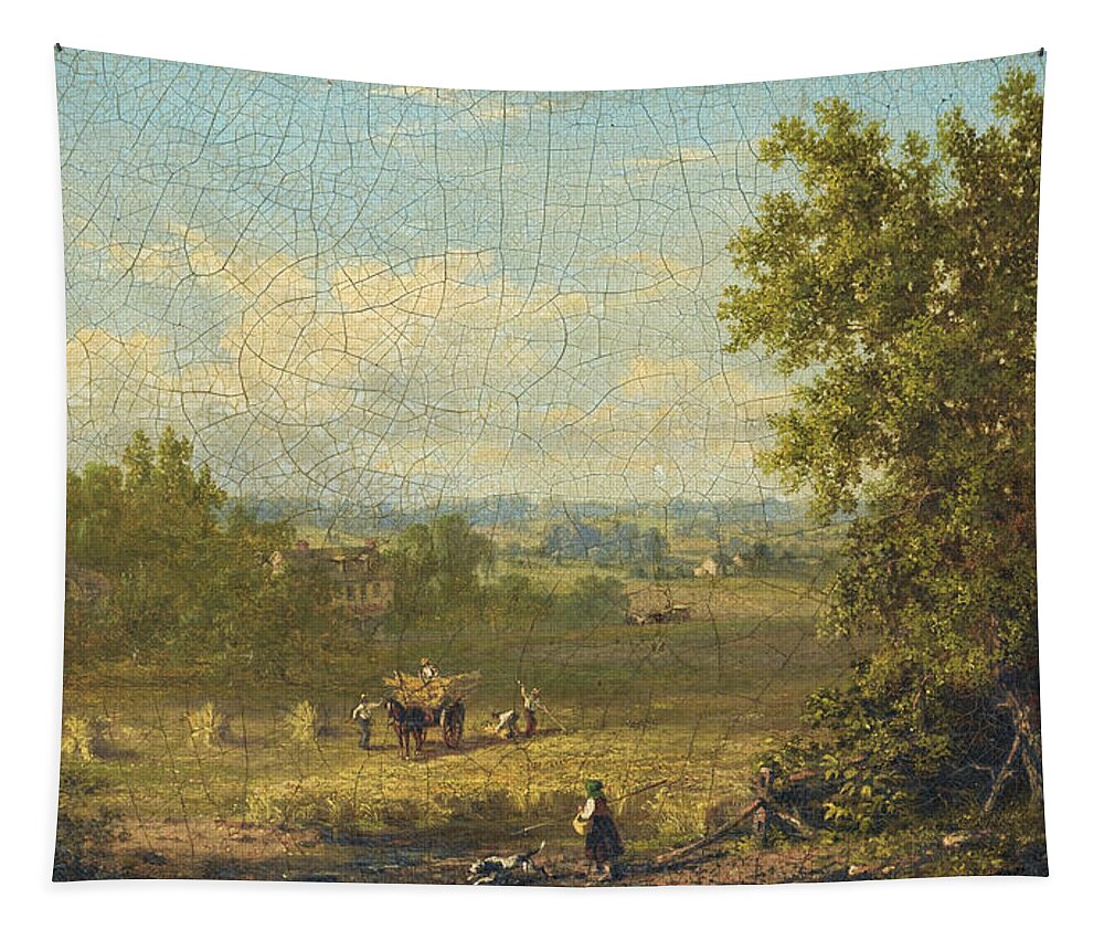 Xanthus Russell Smith Tapestry featuring the painting Landscape and Harvest in Connecticut by Xanthus Russell Smith