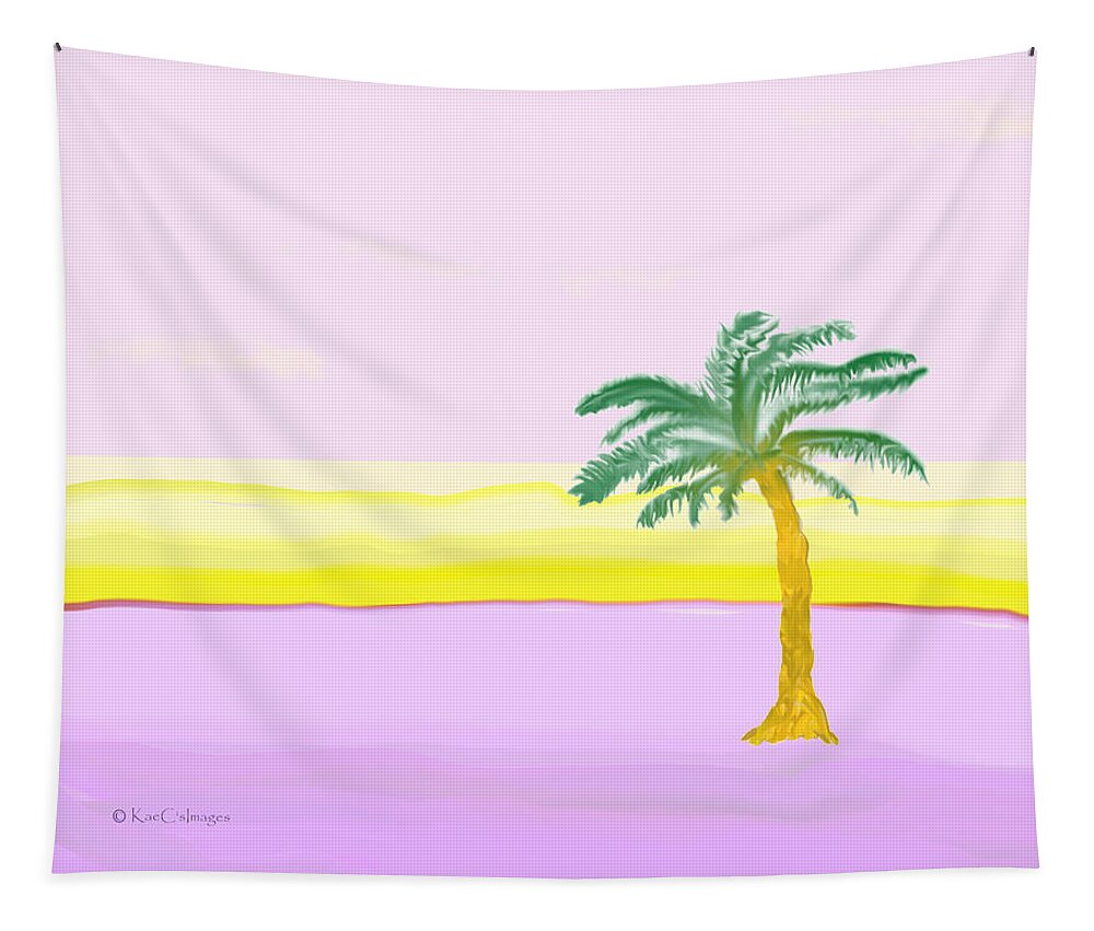 Beach Scene Tapestry featuring the digital art Landscape in Pink and Yellow by Kae Cheatham