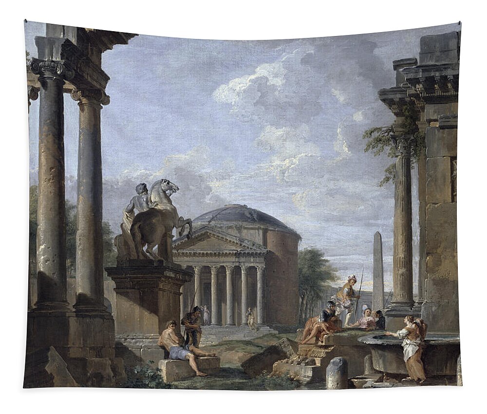 Landscape Tapestry featuring the painting Landscape with Roman Ruins by Giovanni Paolo Panini