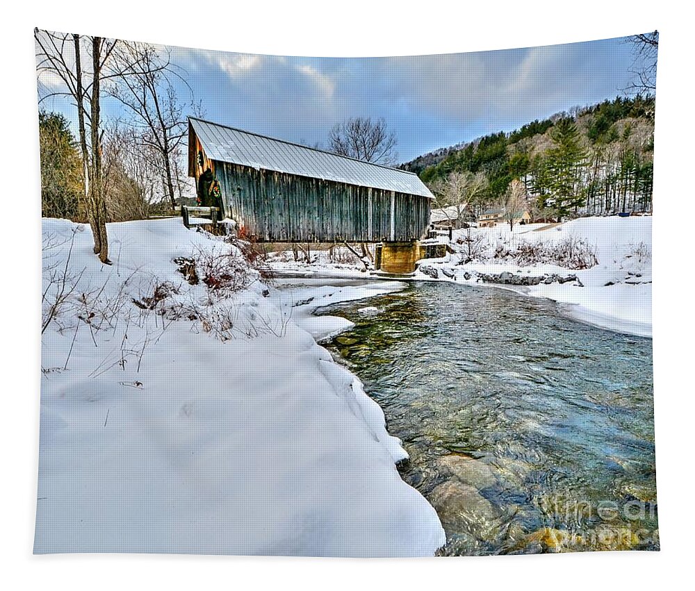 Larkin Covered Bridge Tapestry featuring the photograph Larkin Covered Bridge by Steve Brown
