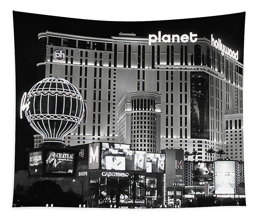 Las Vegas Tapestry featuring the photograph Las Vegas Night Mono 2 by John Hughes