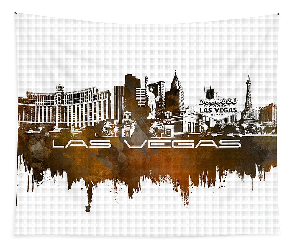 Las Vegas Tapestry featuring the digital art Las Vegas skyline city brown by Justyna Jaszke JBJart