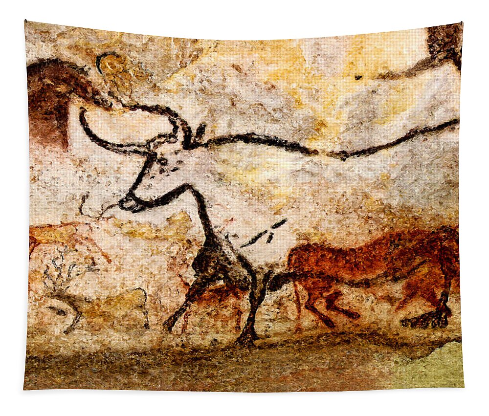Lascaux Tapestry featuring the digital art Lascaux Hall of the Bulls - Aurochs by Weston Westmoreland