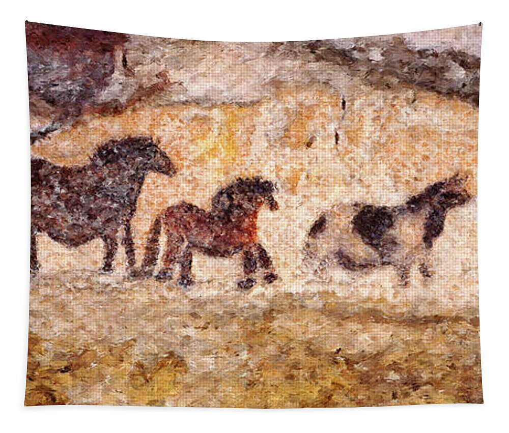 Lascaux Tapestry featuring the digital art Lascaux Horses by Weston Westmoreland