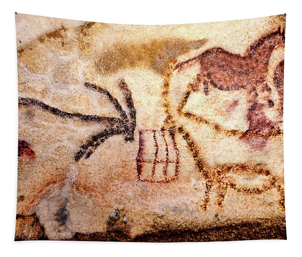 Lascaux Tapestry featuring the digital art Lascaux - Two Ibex by Weston Westmoreland
