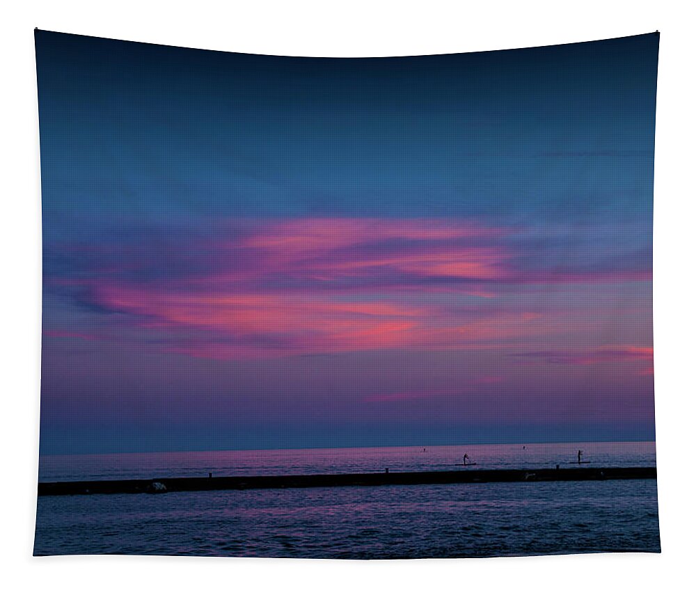 Sea Tapestry featuring the photograph Last Light at Ottawa Beach from the Breakwater by Randall Nyhof
