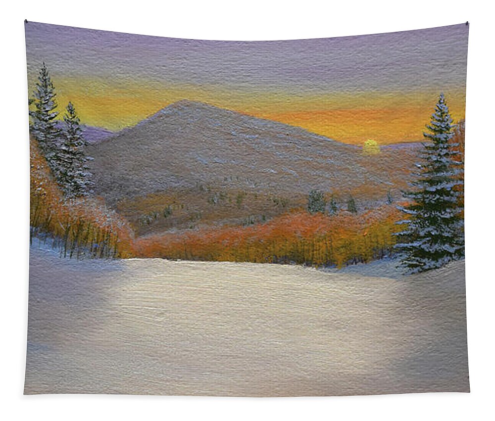 Ski Trail Tapestry featuring the painting Last Light Winter Day by Frank Wilson