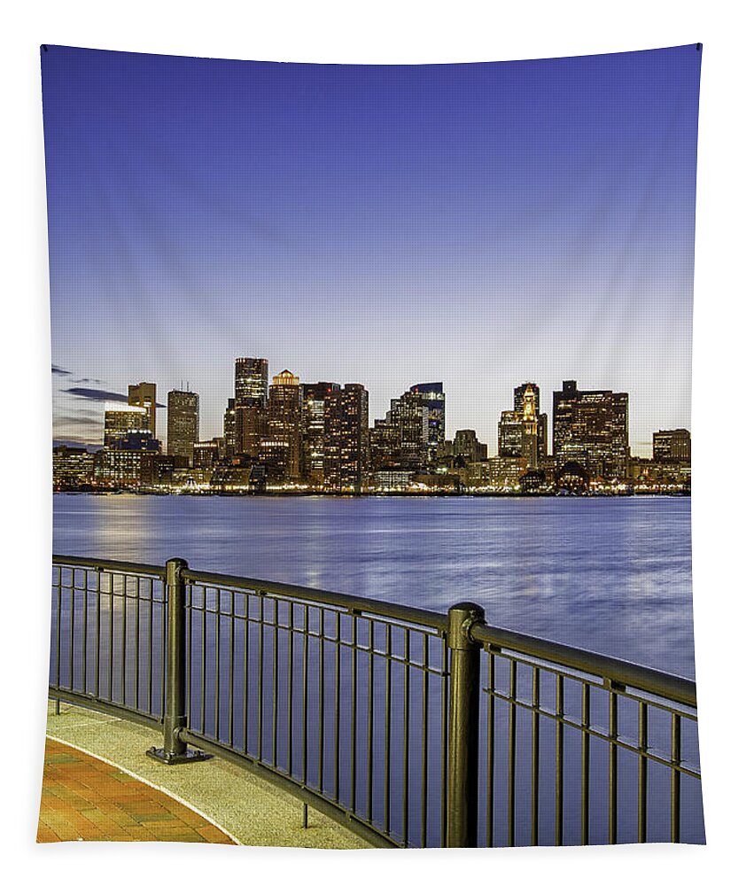 Boston City Skyline Tapestry featuring the photograph Last Night Sunset in Boston by Juergen Roth