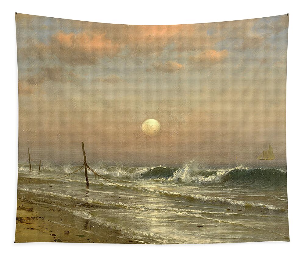 Francis Augustus Silva Tapestry featuring the painting Early moonrise coney island by Francis Augustus Silva