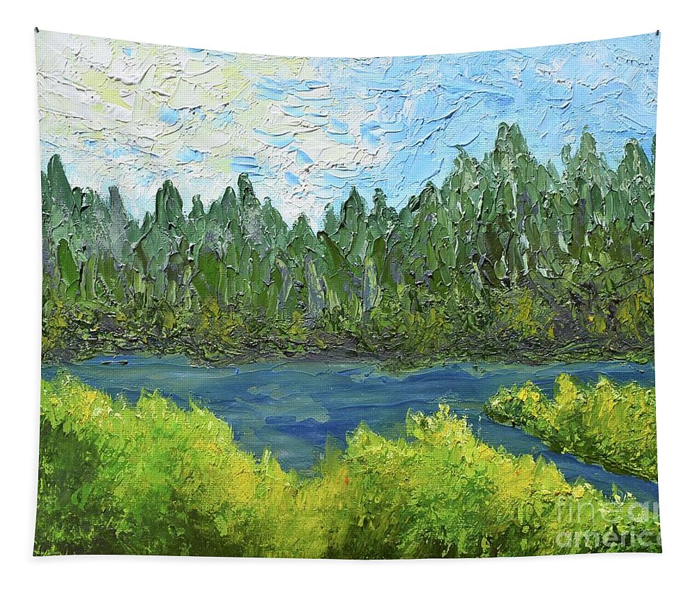  Tapestry featuring the painting Late Afternoon in Maine by Barrie Stark