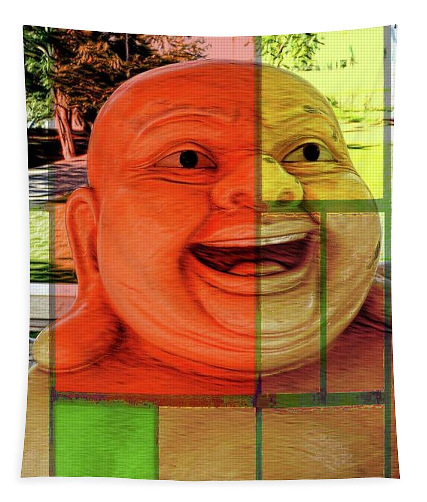 Buddha Tapestry featuring the digital art Laughing Buddha by Ian Gledhill
