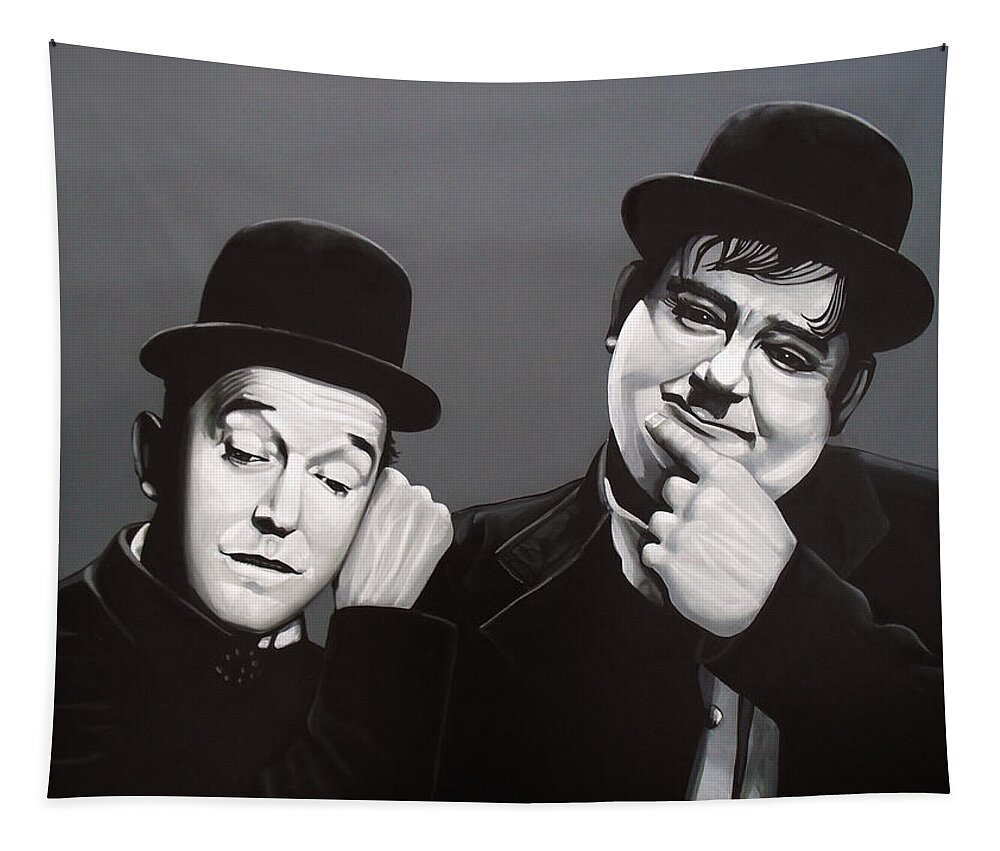 Laurel And Hardy Tapestry featuring the painting Laurel and Hardy by Paul Meijering