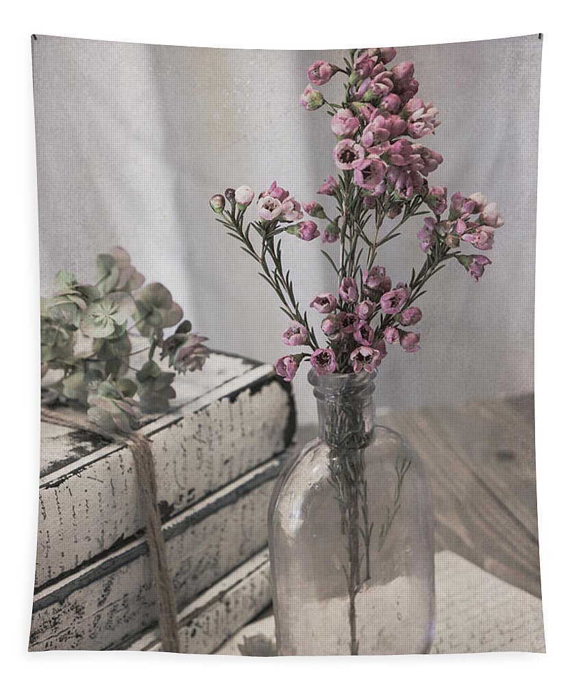 Flowers Tapestry featuring the photograph Lavender Bottle with Waxflowers by Teresa Wilson