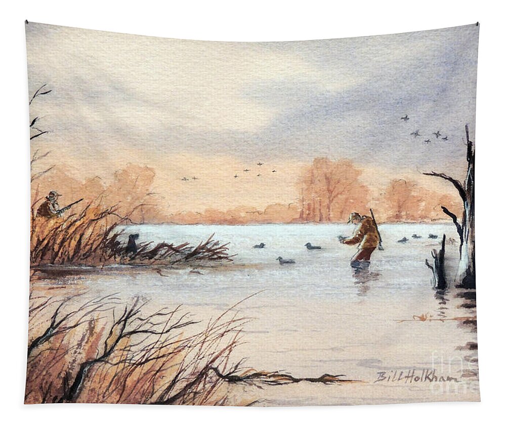 Duck Hunting Tapestry featuring the painting Laying Out The Decoys I by Bill Holkham