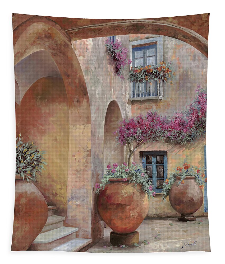 Arcade Tapestry featuring the painting Le Arcate In Cortile by Guido Borelli