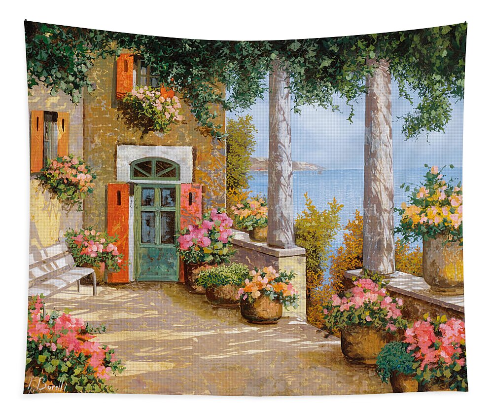Terrace Tapestry featuring the painting Tra Le Colonne In Terrazzo by Guido Borelli