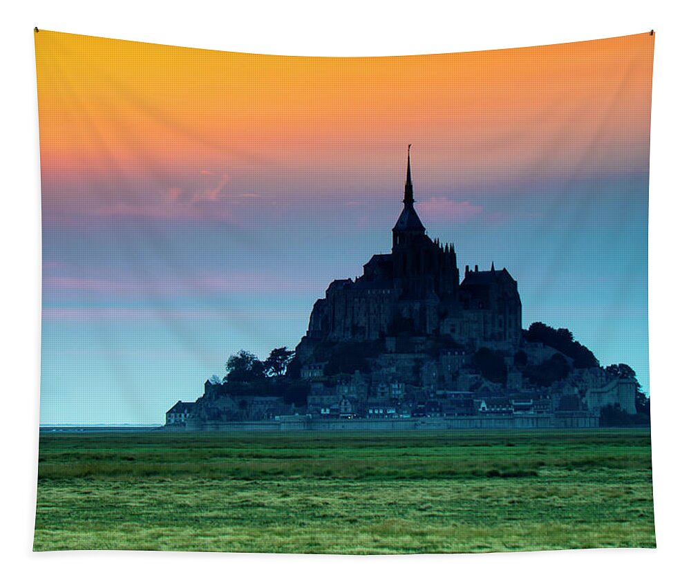 Abbey Tapestry featuring the photograph Le Mont Saint-Michel at sunset by John Paul Cullen