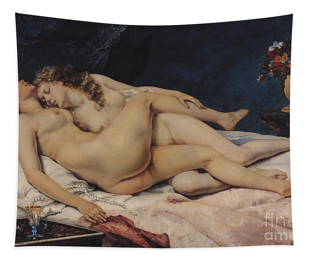 Love Tapestry featuring the painting Sleep by Gustave Courbet by Gustave Courbet