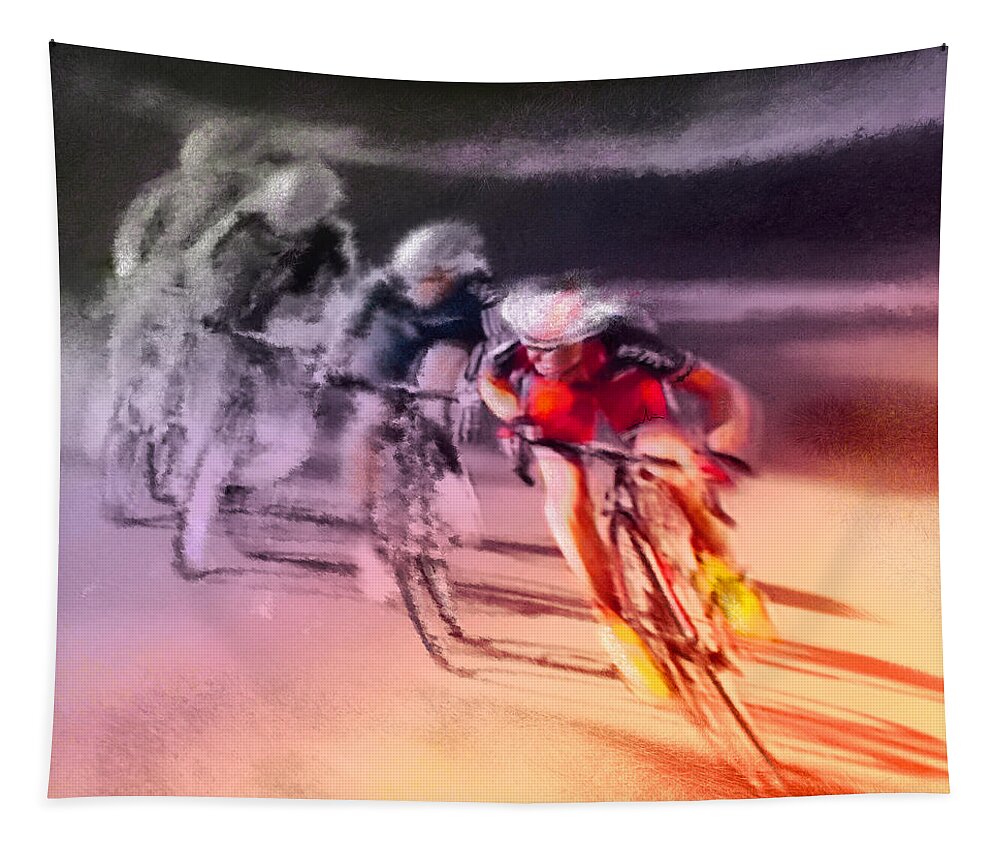 Sports Tapestry featuring the painting Le Tour de France 13 by Miki De Goodaboom