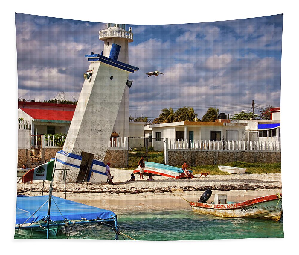 Lighthouse Tapestry featuring the photograph Leaning lighthouse by Tatiana Travelways