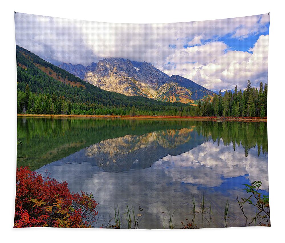 Leigh Lake Tapestry featuring the photograph Leigh Lake Morning Reflections by Greg Norrell