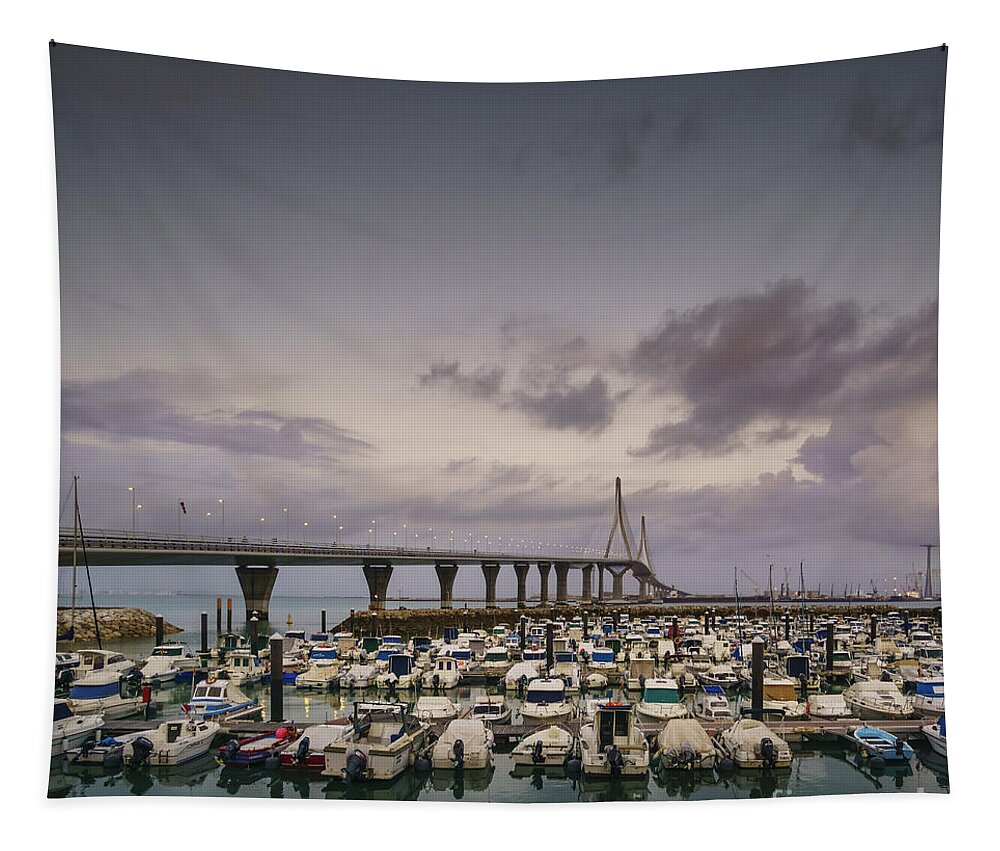12mm F2 Tapestry featuring the photograph Leisure Port Under 1812 Bridge Cadiz Spain by Pablo Avanzini
