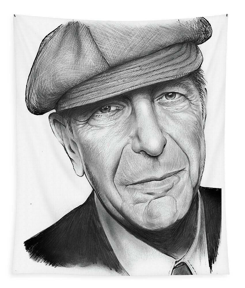 Leonard Cohen Tapestry featuring the drawing Leonard Cohen by Greg Joens