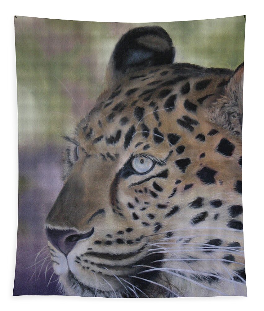 Leopard; Contemplation; Wild Animal; Spots Tapestry featuring the painting Leopard by Marg Wolf
