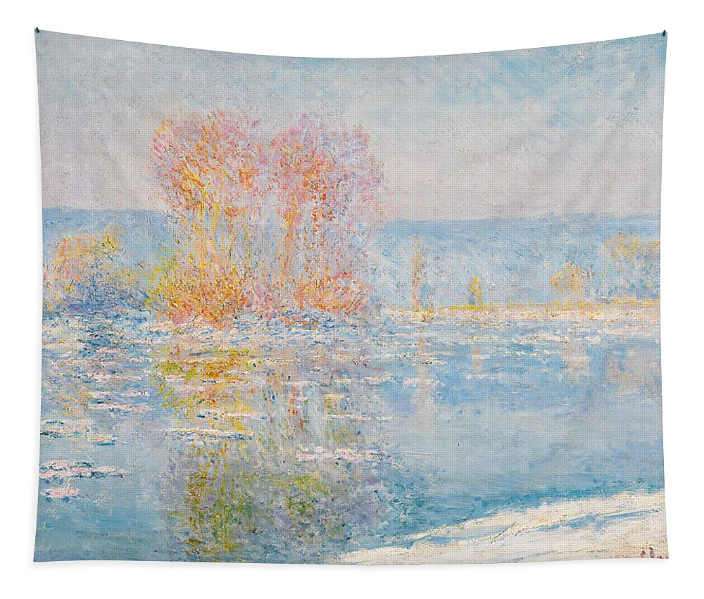 Claude Monet Tapestry featuring the painting Les Glacons. Bennecourt by Claude Monet