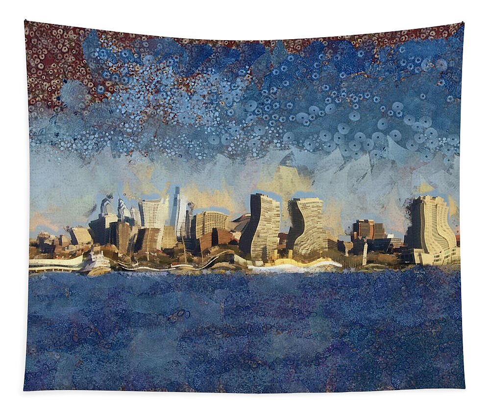Building Tapestry featuring the mixed media Less Wacky Philly Skyline by Trish Tritz