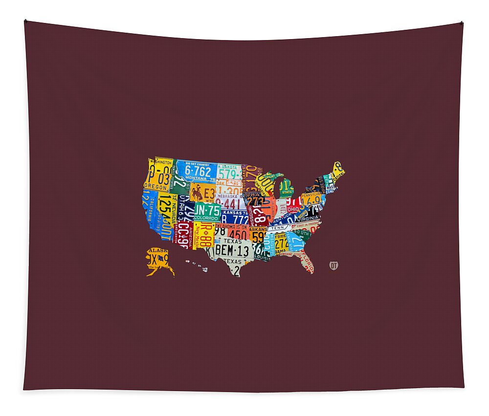 Art Tapestry featuring the mixed media License Plate Map of The United States by Design Turnpike