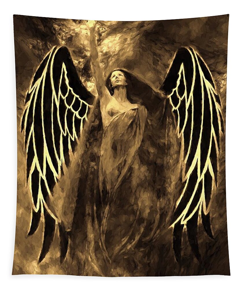 Angel #angel Painting # Beautiful Angel # Painting # Tapestry featuring the painting Lift up your eyes by Louis Ferreira