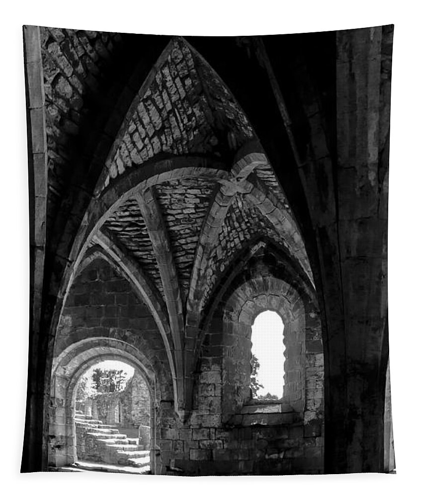 Monochrome Photography Tapestry featuring the photograph Light inside the vaults. by Elena Perelman