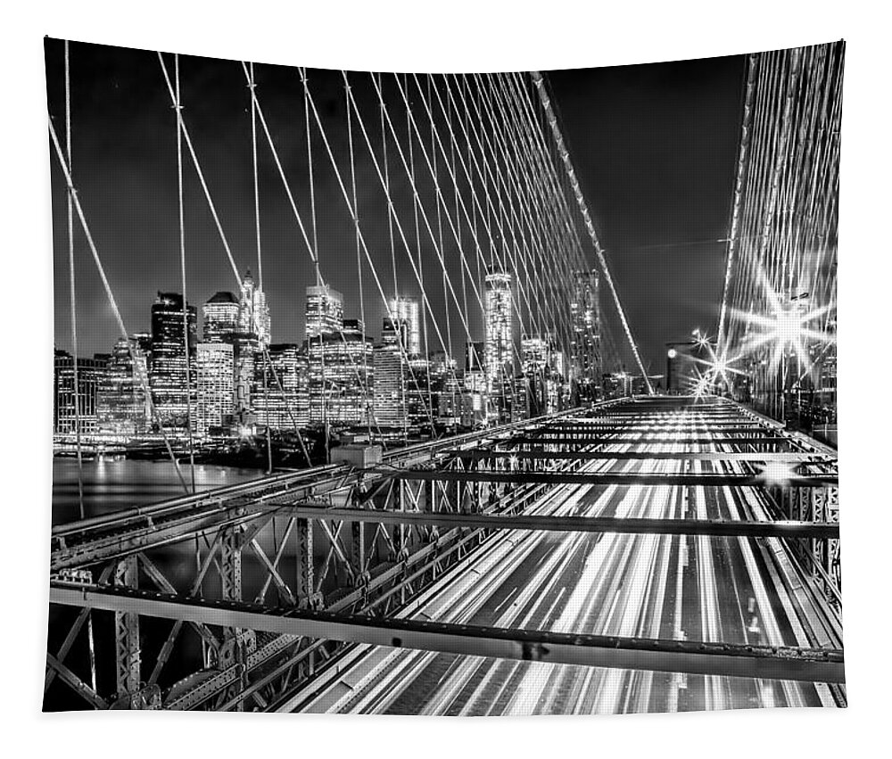 Brooklyn Bridge Tapestry featuring the photograph Light Trails Of Manhattan by Az Jackson
