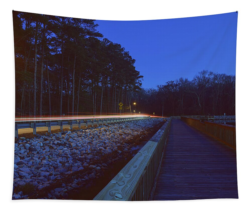 Light Tapestry featuring the photograph Light Trails on Elbow Road by Nicole Lloyd