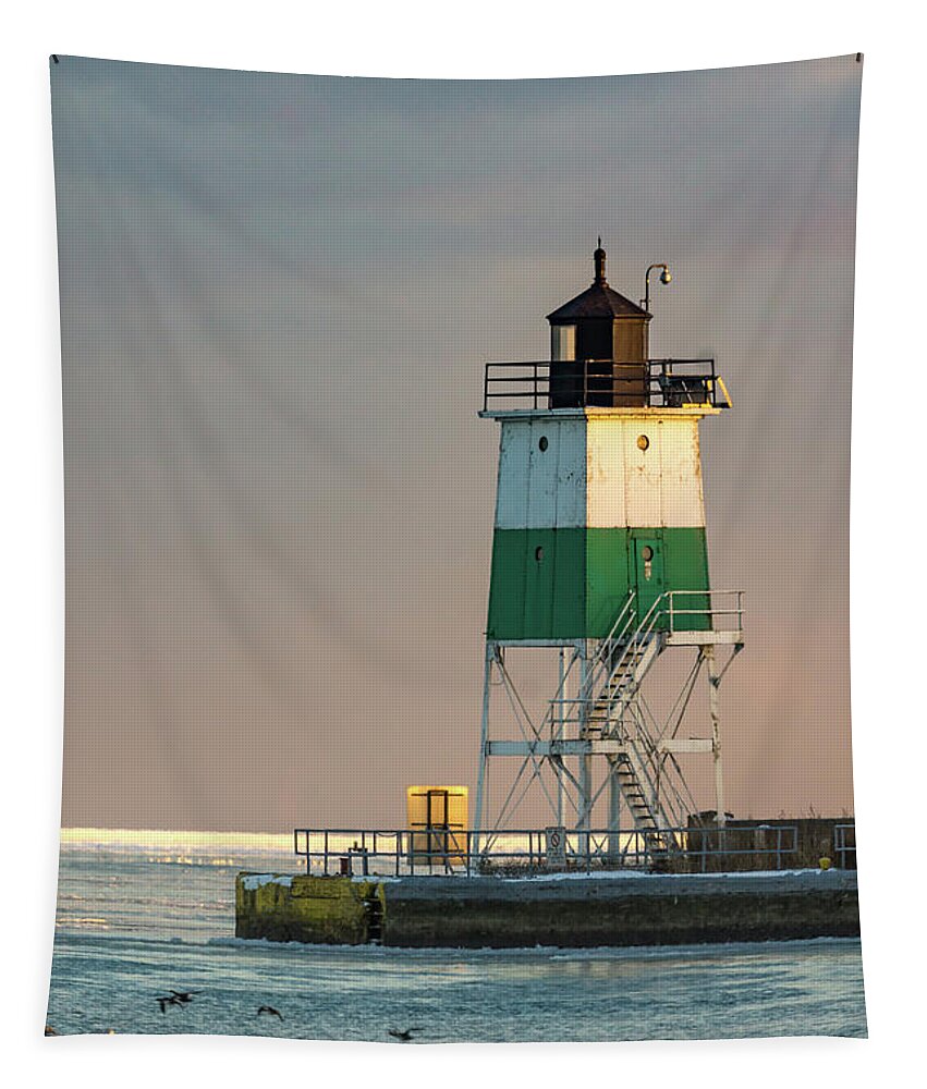 Usa Tapestry featuring the photograph Lighthouse in the sunset by Framing Places