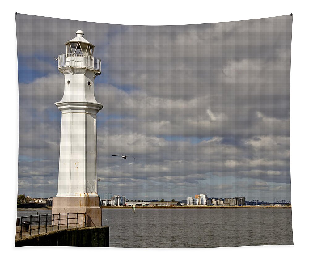 Sun Tapestry featuring the photograph Lighthouse on a sunny day. by Elena Perelman