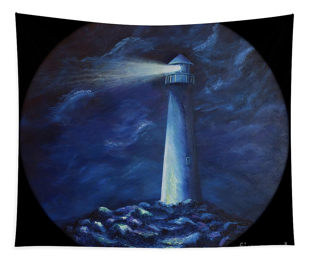 Bright Light Tapestry featuring the painting Lighthouse on Round Canvas by Liesl Walsh