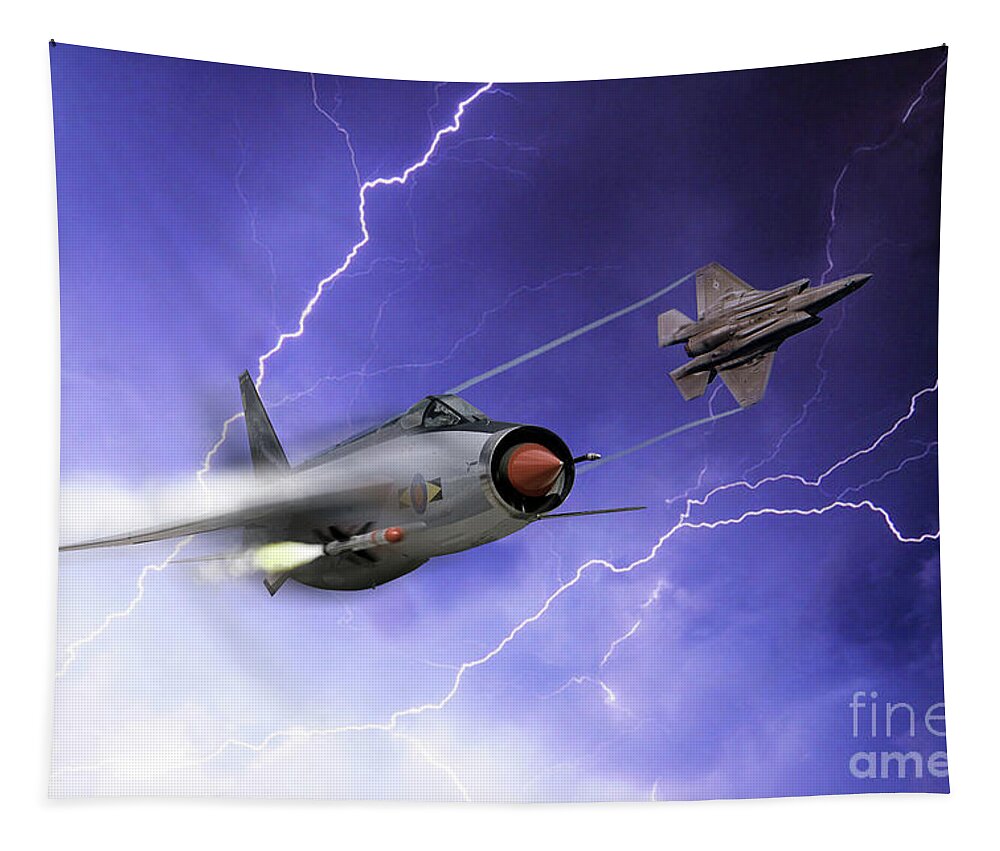 Lightnings Tapestry featuring the digital art Lightnings by Airpower Art