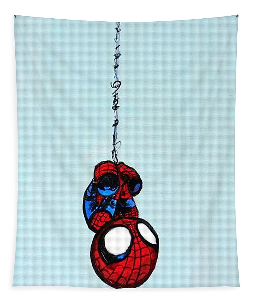 Spidey Tapestry featuring the painting L'il Webcrawler by Katy Hawk