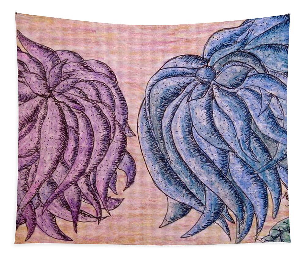 Flowers Tapestry featuring the drawing Lilac and Blue Flowers for you by Megan Walsh