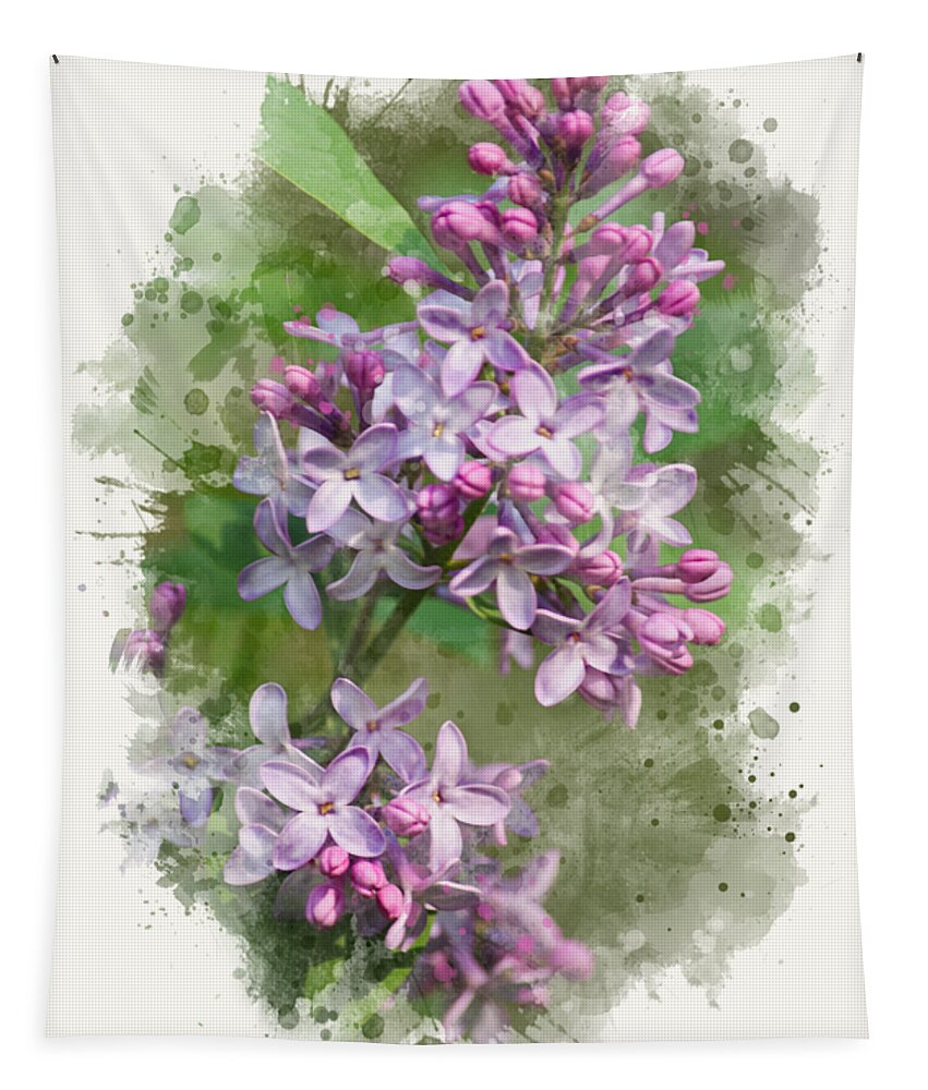 Lilacs Tapestry featuring the mixed media Lilac Watercolor Art by Christina Rollo