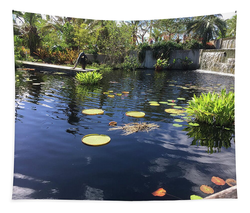 Lily Pads Tapestry featuring the photograph Lily Pads with the Sky Reflecting in the Pond #1 by Susan Grunin