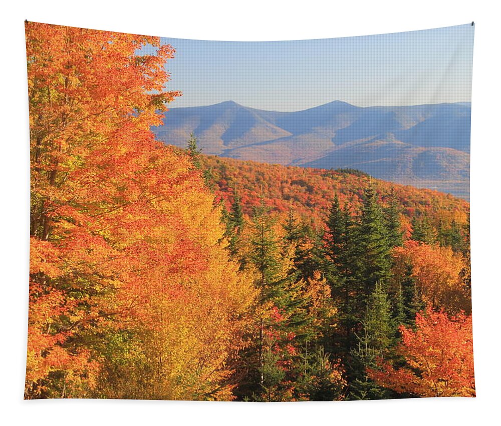 New Hampshire Tapestry featuring the photograph Lincoln Warren Road White Mountains Peak Fall Foliage by John Burk