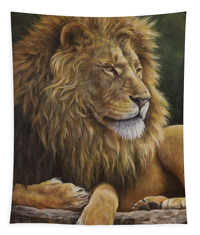 Lion Tapestry featuring the painting Lion Around by Kim Lockman