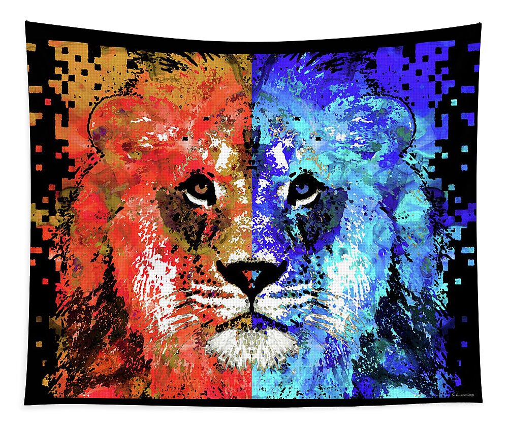 Lions Tapestry featuring the painting Lion Art - Majesty - Sharon Cummings by Sharon Cummings