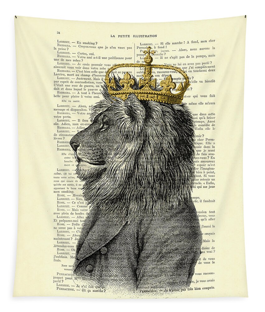 Lion Tapestry featuring the digital art Lion King by Madame Memento