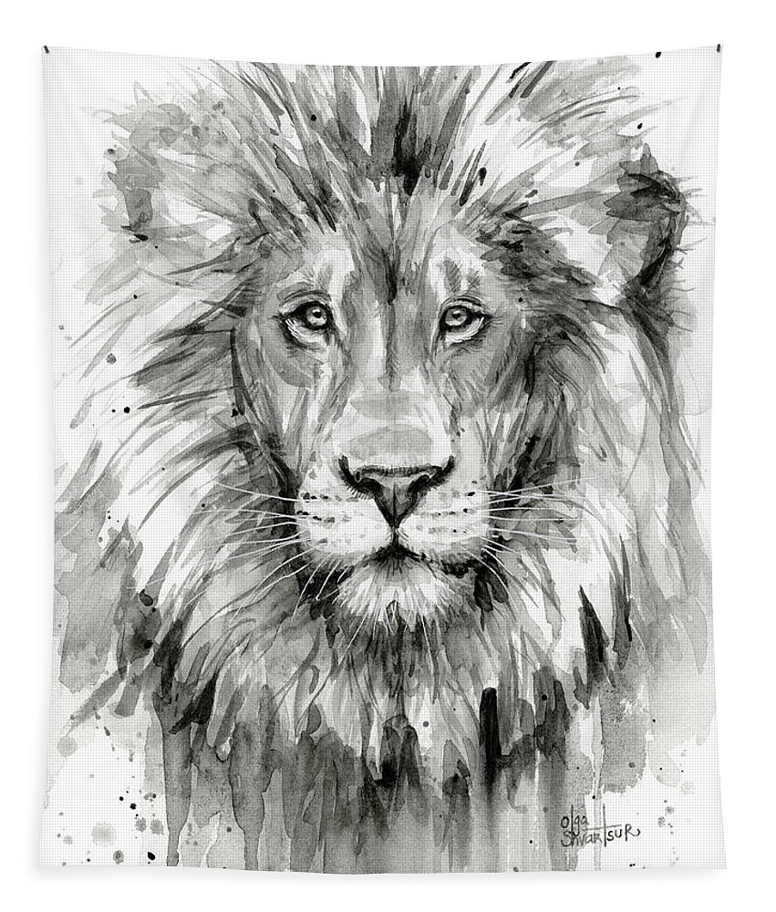 Lion Tapestry featuring the painting Lion Watercolor by Olga Shvartsur
