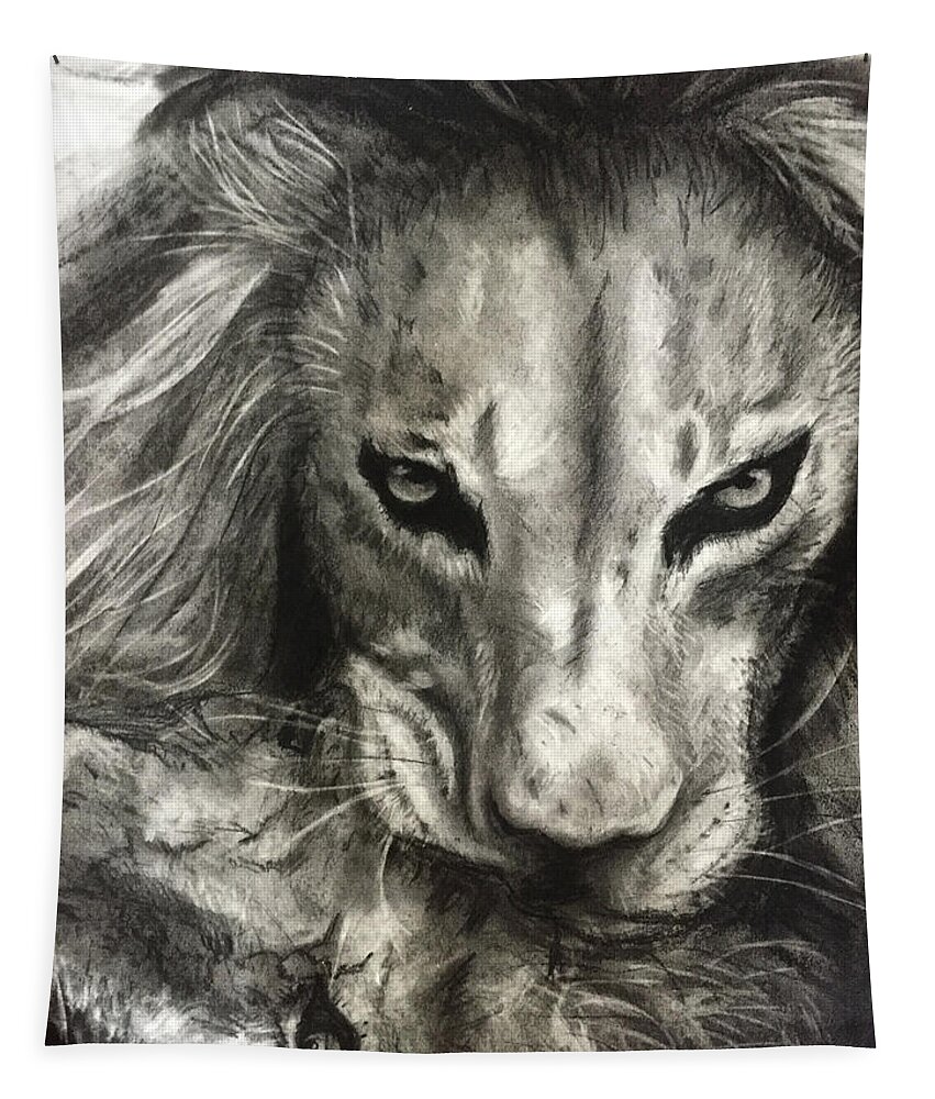 Lion Tapestry featuring the drawing Lion's World by Michelle Pier
