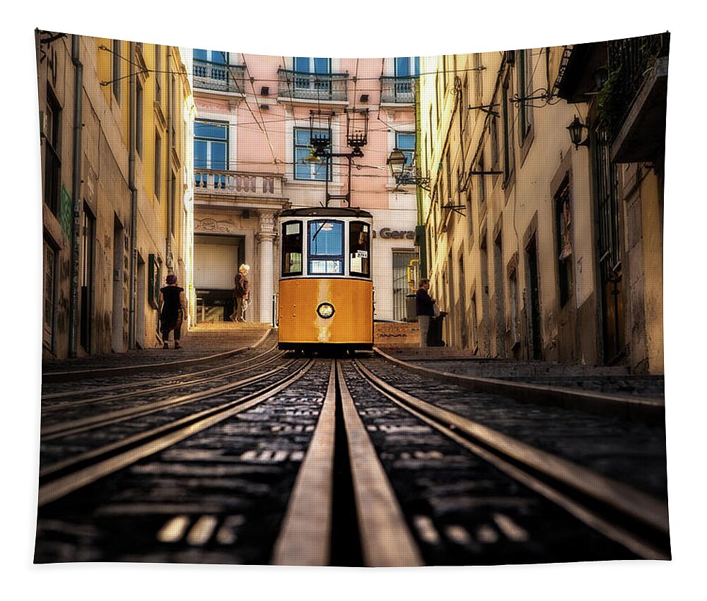 Lisbon Tapestry featuring the photograph Lisbon scene by Jorge Maia